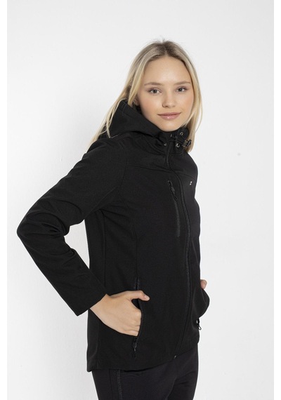 Crozwise Bayan Kapşonlu Softshell Mont Siyah