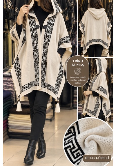 Genel Markalar Novea Scarf Kapşonlu Şık Panço Krem - 938338340 Krem
