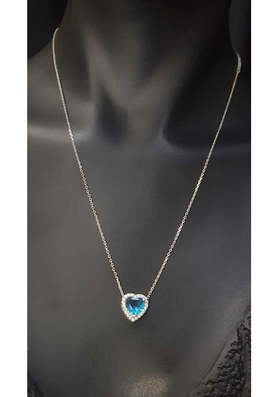 Vog Aqua Swarovski Taşlı S ModelKalp Detay 925 Gümüş  Kolye