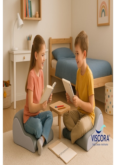 Vıscora Ortopedik Çocuk Minderi Ders, Oyun, Uyku Ve Oturma Desteği Gri