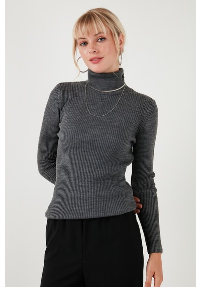 Lela Fitilli Regular Fit Balıkçı Yaka Soft Akrilik Bayan Kazak 4614102 Kar Gri Lela Fitilli Regular Fit Balıkçı Yaka Soft Akrilik Bayan Kazak 4614102 Kar Gri