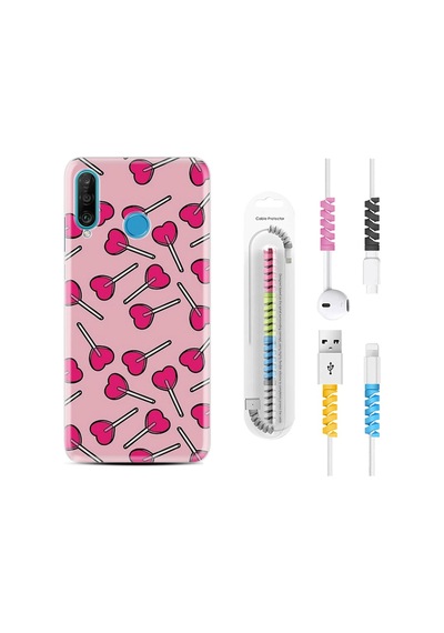 Huawei P30 Lite Kılıf Kablo Koruyuculu Heart Lollipop 1414