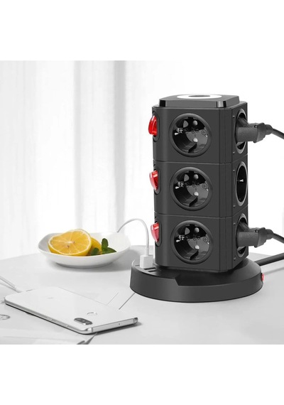Akım Korumalı Priz Kablosuz Şarj İstasyonu 12xsoket 1xusb 2xtype-c 2 Mt Kablolu Grup Priz Çoğaltıcı 2 M