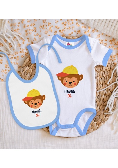 Bk Kids Havalı Ol Tasarımlı Mavi Bebek Body Zıbın Ve Mama Önlüğü Çok Renkli