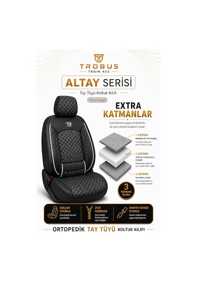 Mercedes E 2013 Ve Sonrası Uyumlu Altay Bel Destekli Tay Tüyü Siyah Beyaz Koltuk Kılıfı Siyah Beyaz