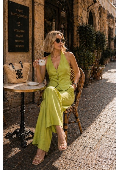 Lime Verde Aura Takım Yelek Pantolon Set - Yeşil - S - St01129-yeşil-s