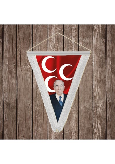 Alparslan Türkeş Ve 3 Hilal Kırmızı Sancak Beyaz Saçaklı Üçgen Flama Bayrak Hatıra Flama Diğer