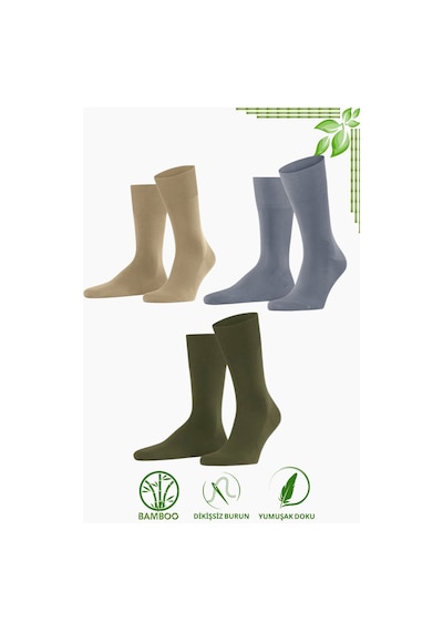 Kral Socks Bambu Erkek Soket Düz Uzun Klasik Yazlık Dikişsiz 3'lü Set Gri