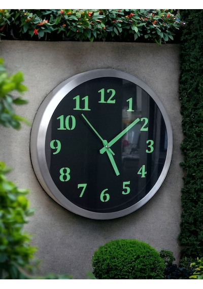 Fosforlu Gece Karanlıkta Parlayan Metal Duvar Saati Çap 30 Cm Siyah