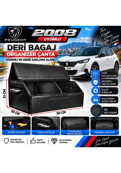 Peugeot 2008 Uyumlu Oto Bagaj Organizeri Deri Bagaj Kutu Çanta 1