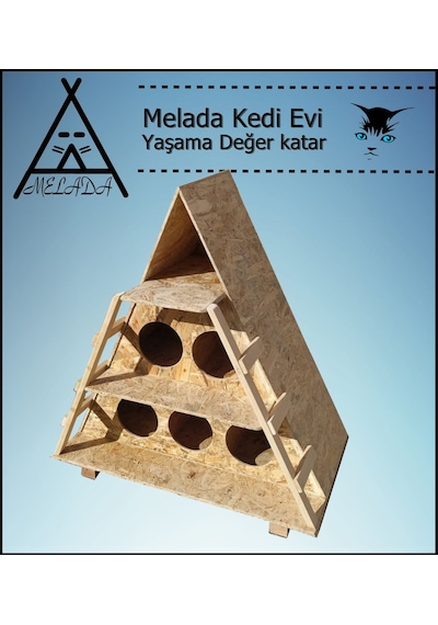 Melada Kedi Evi Dış Ortam Uygun Ahşap Kedi Evi Osb 100x90x55 Cm