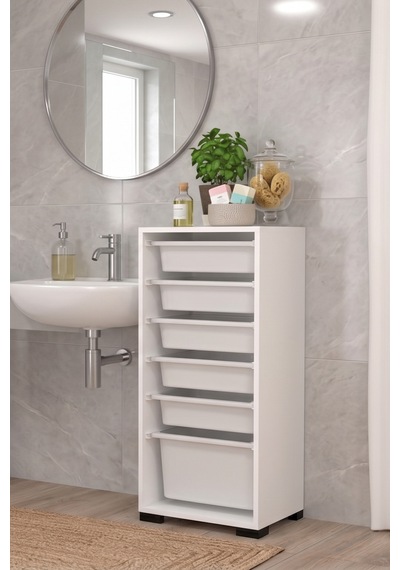 Rüya No.2 Modern Kullanışlı Beyaz Geniş Çok Amaçlı Sepetli Dolap