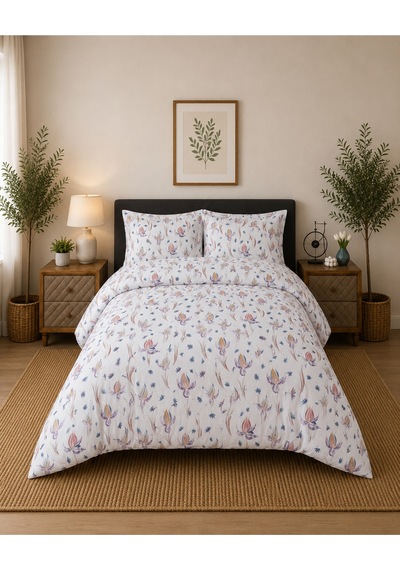 Çift Kişilik Nevresim Takımı %100 Pamuk 200x220 Lastikli Çarşaflı 160x200 Mor