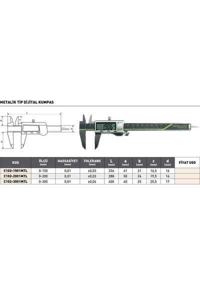 Fett 0-150mm Pld Metalik Tip Dijital Kumpas