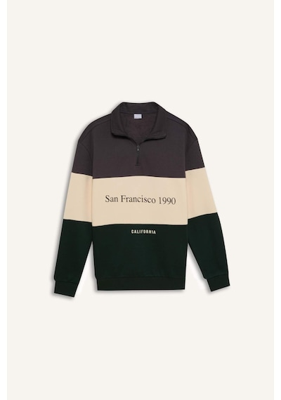 DeFacto Relax Fit Dik Yaka Fermuarlı Baskılı Kalın Sweatshirt D2562AX24AUAR63