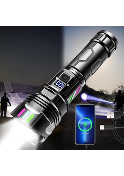 Valkyrie Şarjlı El Feneri 30w Powerbank Özellikli Type-c Zoomlu 5 Modlu Ultra Güçlü Led Fener Siyah