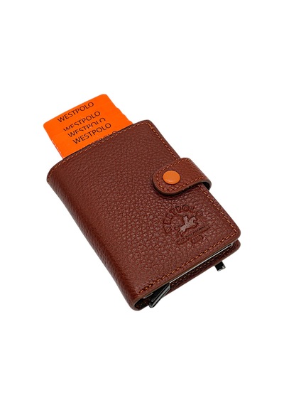 Westpolo Grimm Bozuk Para Ve Bol Kart Bölmeli Unisex Hakiki Deri Mekanizmalı Kartlık - Taba Taba