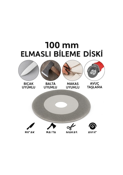 Merttools 100 Mm Elmaslı Bileme Diski Kamp Bıçak, Satır, Makas, Kamp Balta Bileme Uyumlu Avuç Taşlama Spiral Disk Beyaz