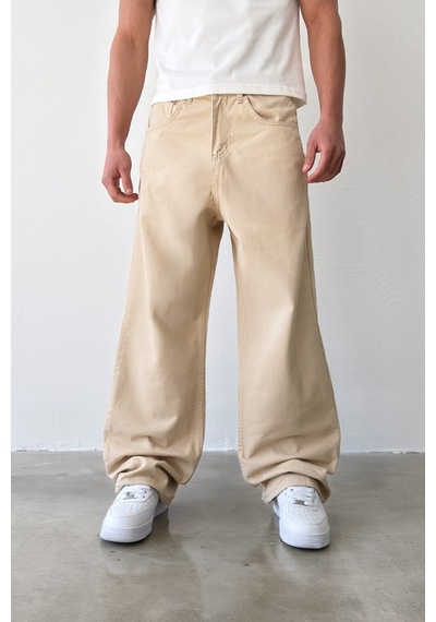 Flaw Gabardin Baggy Pantolon-29633 Bej