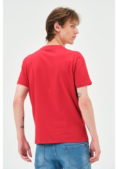 Erkek Bisiklet Yaka Regular Kalıp T-shirt Kırmızı Siyah