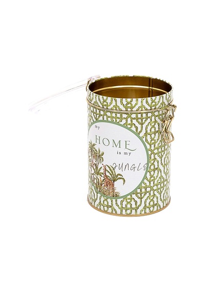 Forrest Green Home Desenli Kilitli Kapaklı Yuvarlak Metal Kutu, 10.5 X 15 Cm, 1.1 Lt