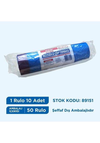 Çöp Torbası Büyük Boy Büzgülü Mavi Hışır 65X70 Koli 50 Rulo