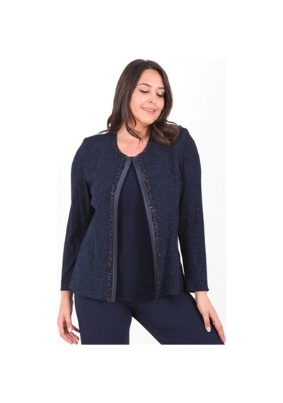 Ladies First Büyük Beden 3115 Lacivert Ceket+Atlet Abiye Ikili Takım