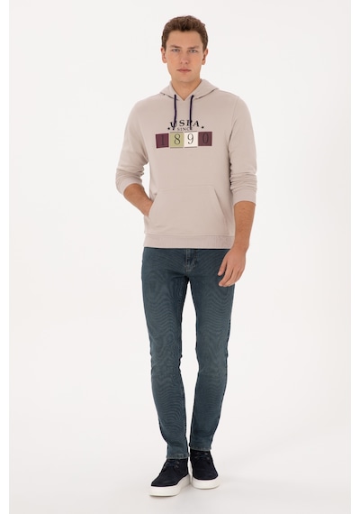 U.S. Polo Assn. Erkek Regular Fit Kapüşonlu Taş Sweatshirt 50316364-VR049