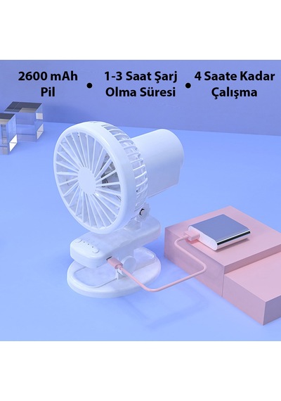 3 Kademe Şarjlı Mandallı 120 Taşınabilir Fan Vantilatör F02