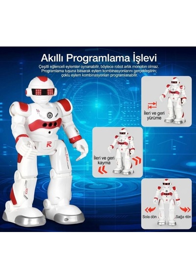 Uzaktan Kumandalı 27 Fonksiyonlu Sesli Işıklı Sensörlü Programlanabilir Yürüyebilen Oyuncak Robot Kırmızı