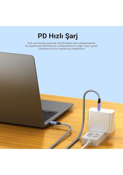 Veggieg Usb 3.1 Type-c Pd 100w 5a 10gbps 4k 60hz Destekli Kablo 1 Metre