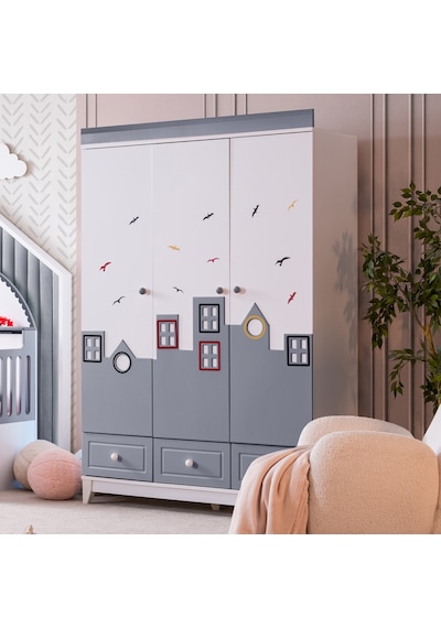 Gardırop, City Montessori Çocuk Odası, City 3 Kapaklı Dolap  Gri