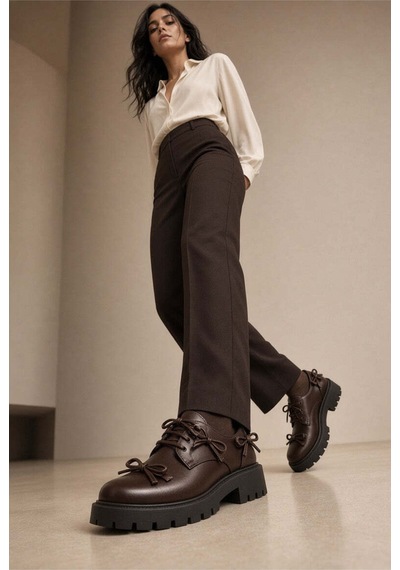 37brandshoes Koyu Mocha Deri Bağcıklı Ve Lug Tabanlı Oxford Kahverengi Kahverengi