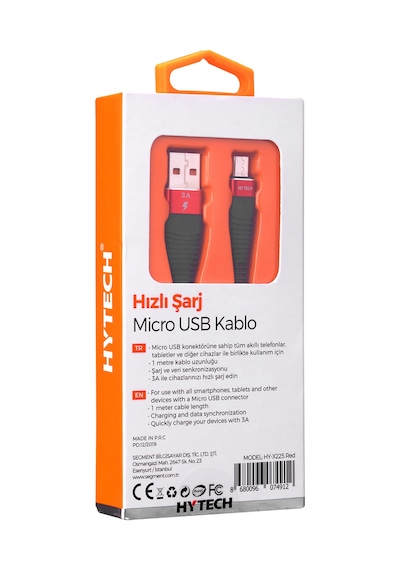 Hytech Hy-X225 3A Micro Usb 1M Kırmızı Data + Sarj Kablosu