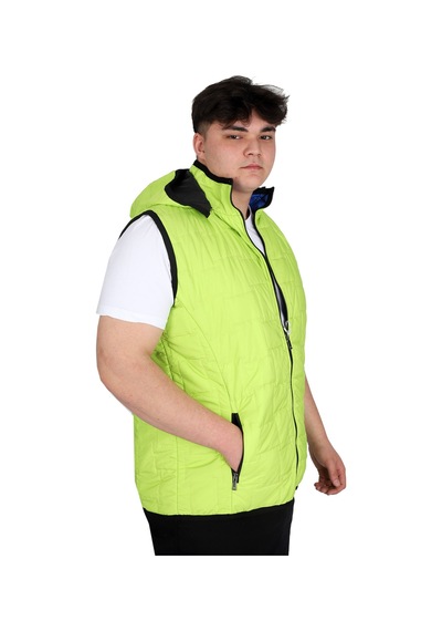 Mode Xl Büyük Beden Erkek Kapüşonlu Fermuarlı Şişme Yelek U24700 Koyu Yeşil