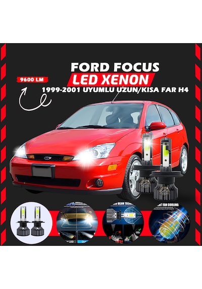 Ford Focus 1 1999-2001 Uzun-kısa Uyumlu Şimşek Etkilii Led Xenon Pro Series H4