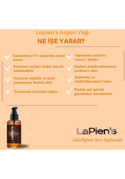 Lapien's Yıpranmış Kuru Saçlara Özel Yoğun Besleyici Argan Bakım Yağı 100 ML