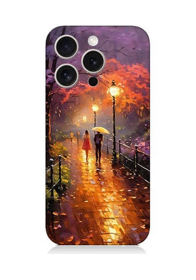 Apple Uyumlu iPhone 15 Pro Max Yağmurlu Park Desenli Silikon Kılıf Silikon