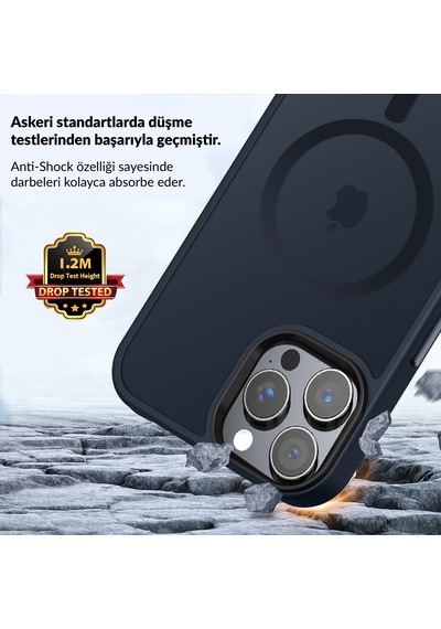 Bix İphone 14 Pro Max Magsafe Uyumlu Kılıf Tam Koruma Manyetik Darbe Emici Gece Mavisi