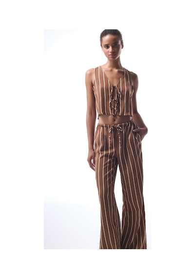 Penti Marea Çizgili Bağlama Detaylı V Yaka Crop Top Üst Çok Renkli