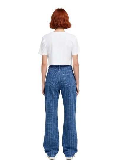 Ersefa Kadın Dokulu Wide Leg Denim Pantolon Fonksiyonel Dayanıklı Kalite mavi