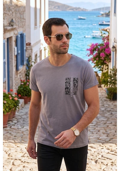 Buratti Bisiklet Yaka Pamuklu Slim Fit Erkek T Shirt 541Quint Açık Gri
