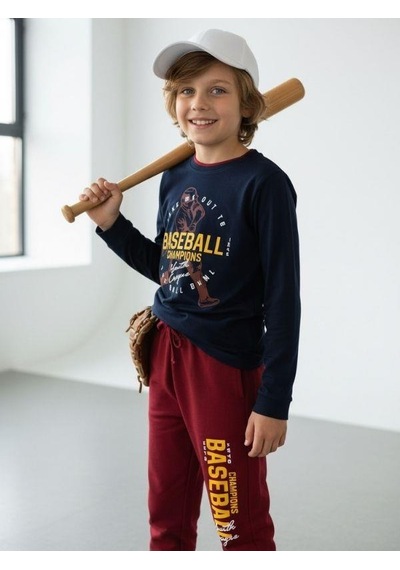 Zekids Erkek Çocuk Pamuklu Baseball Baskılı Pijama Takımı-16818 Siyah