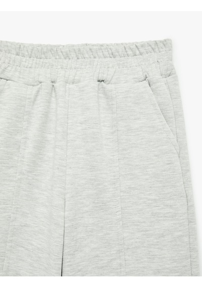Koton Beli Lastikli Viskon Karışımlı Cepli Geniş Paça Pantolon Gri Melanj 7wkg40097ak