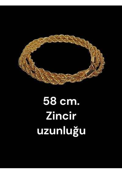 22 Ayar Altın Kaplama Halat Zincir Kolye 55 Cm Gold