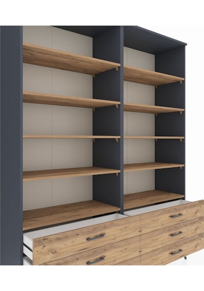 Hyperion Gardrop 10 Raflı 6 Çekmeceli 176x44x221 Antrasit-çam Çam