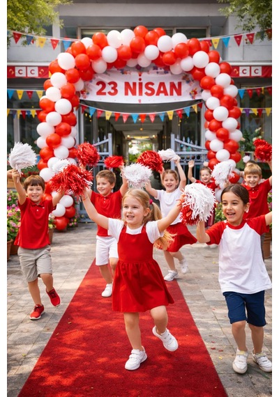 2'li Kırmızı Beyaz Renkli 23 Nisan Ponponu Amigo Gösteri Okul Ponpon 19 Mayıs Metalik Renk Saplı Süs Tüm Yaşlar