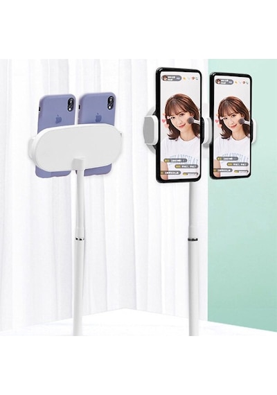 Ally Masa Üstü 2 Telefon Tutucu Stand Youtuber,Canlı Yayın Selfi-Beyaz