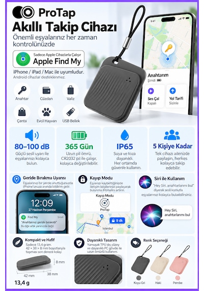 Protap Smart Tag O1 Akıllı Takip Cihazı Apple Bul Uyumlu Apple iOS Bluetooth Gps Eşya Bulucu Anahtar Çanta Valiz Cüzdan Takip Etiketi 1 Protap Smart Tag O1 Akıllı Takip Cihazı Apple Bul Uyumlu Apple iOS Bluetooth Gps Eşya Bulucu Anahtar Çanta Valiz Cüzdan Takip Etiketi 1