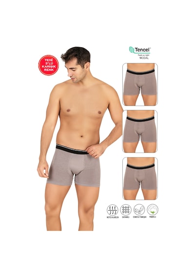 Özkan Underwear Özkan 11256 3'lü Paket Erkek Premium Kumaş Modal Pamuklu Esnek Yumuşak Boxer Şort Gri